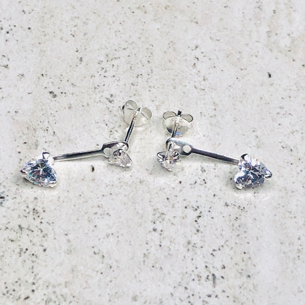 925 Sterling Silver Double Heart Ear Jacket